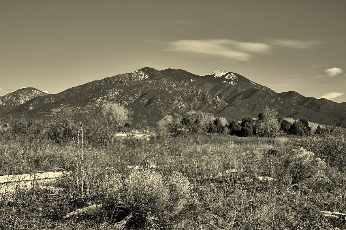 Taos Mountain rising over the valley outside Taos, New Mexico
